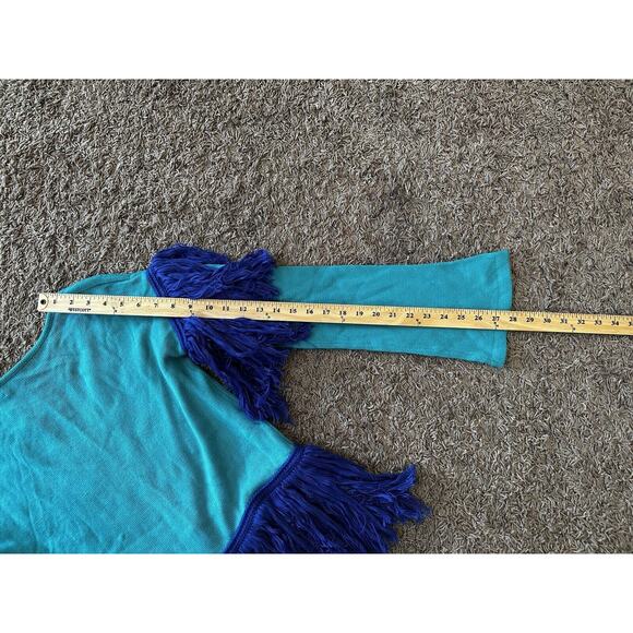 House of Harlow 1960 X Revolve Blue Teal Fringe V Neck Knit Sweater Top Size S - Picture 8 of 8